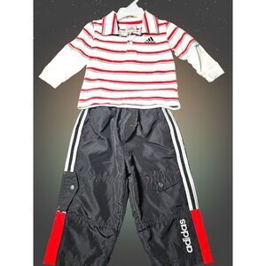 Adidas Baby 12M Set Black White Tracksuit Y2K Retro Sport Long Sleeve Top Track